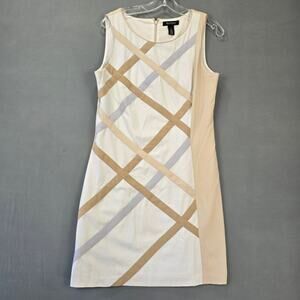White House Black Market Cream and Tan Midi Dress